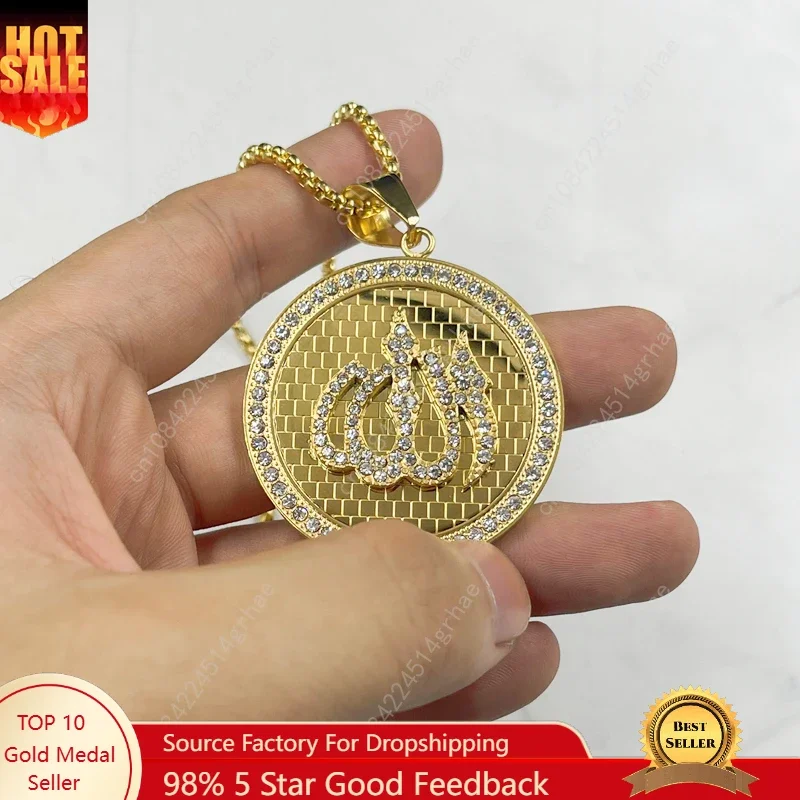 

Rrhinestone Bangladesh India Middle East Muslim Islam Ala Religious Jewelry Pendant Men's Necklace Gold color Necklaces