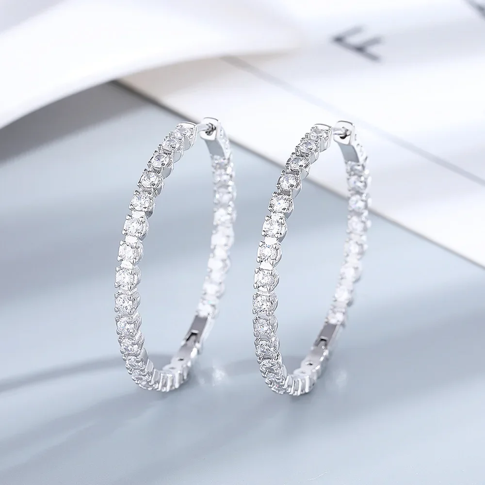 Luxury PT950 Platinum Girl Sparkling Hoop Earring, 2.88CT Nice Moissanite Diamond Earring for Women Fine Jewelry GRA Certified