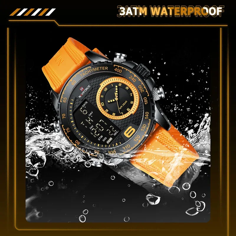 Relojes de marca NAVIFORCE para hombre, correa de silicona, cronógrafo, relojes de pulsera de cuarzo digitales, reloj luminoso resistente al agua a