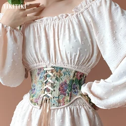 Women's Floral Embroidery Bustier Corset Underbust Lace Up Waist Cincher Decorative Belt Backless Summer Casual Waistband