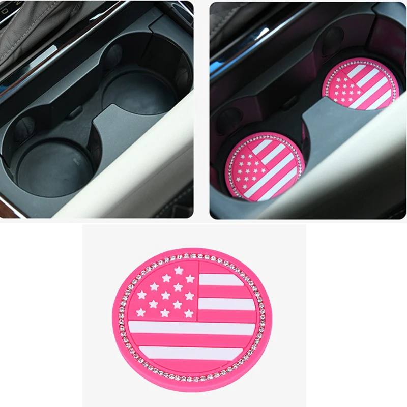 50pcs US Flag Car Cup Holder Mat Anti-slip Vehicle Coaster Bling Crystal USA Flag Automobile Pad Interior Decor Accessories