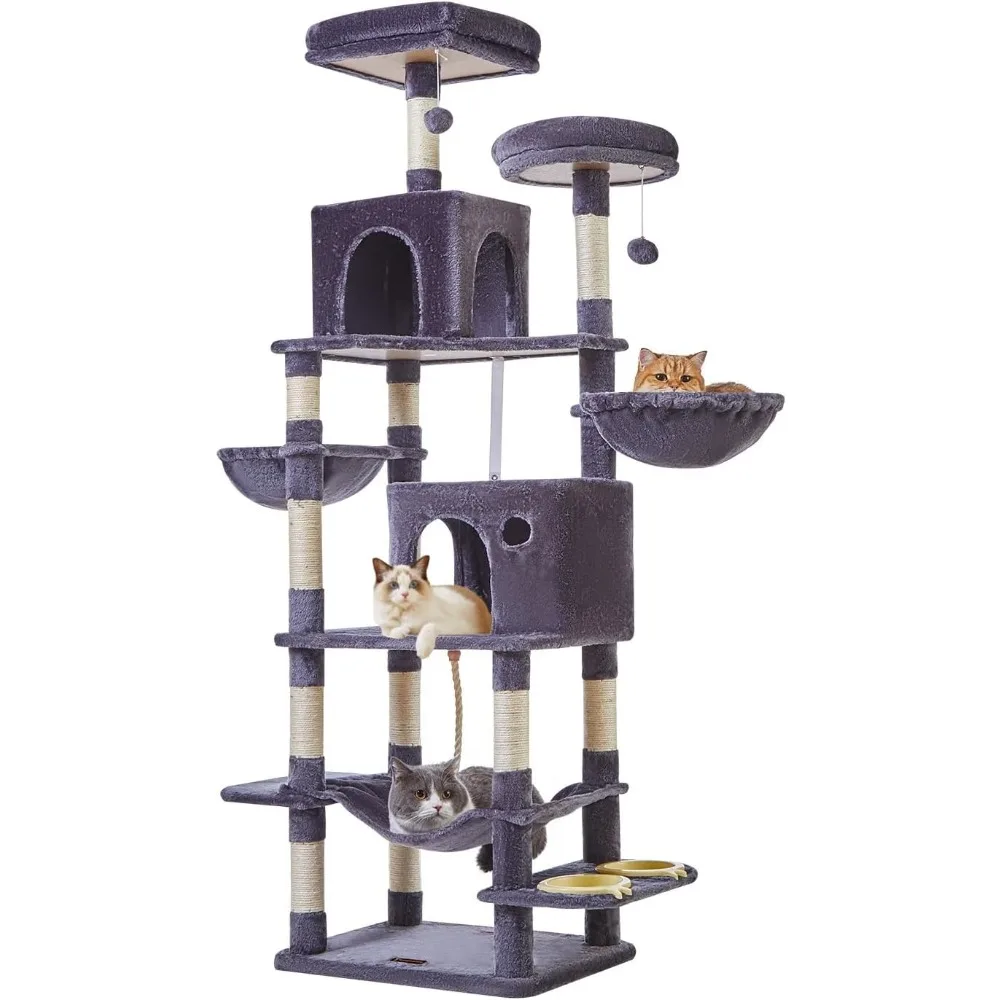 

Taoqimiao 76-Inch Cat Tree Cat Tower for Indoor Cats, Plush Multi-Level Cat Condo with 12 Scratching Posts, 2 Perches, 2 Caves