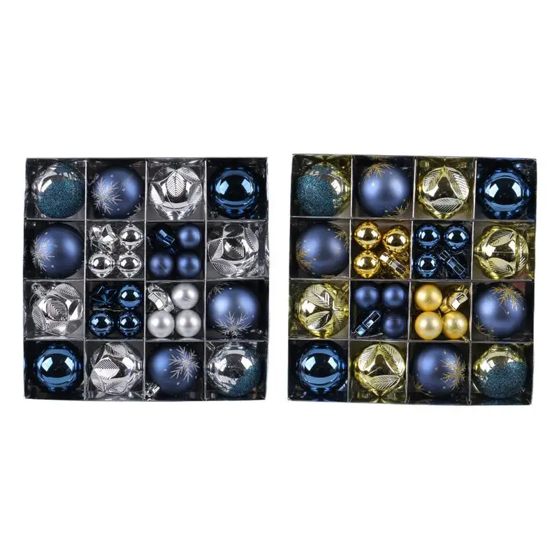 Blue Christmas Ornaments Shatterproof 44PCS Ball Ornaments Set Merry Christmas Pendant Holiday Favors for Christmas Tree Wall