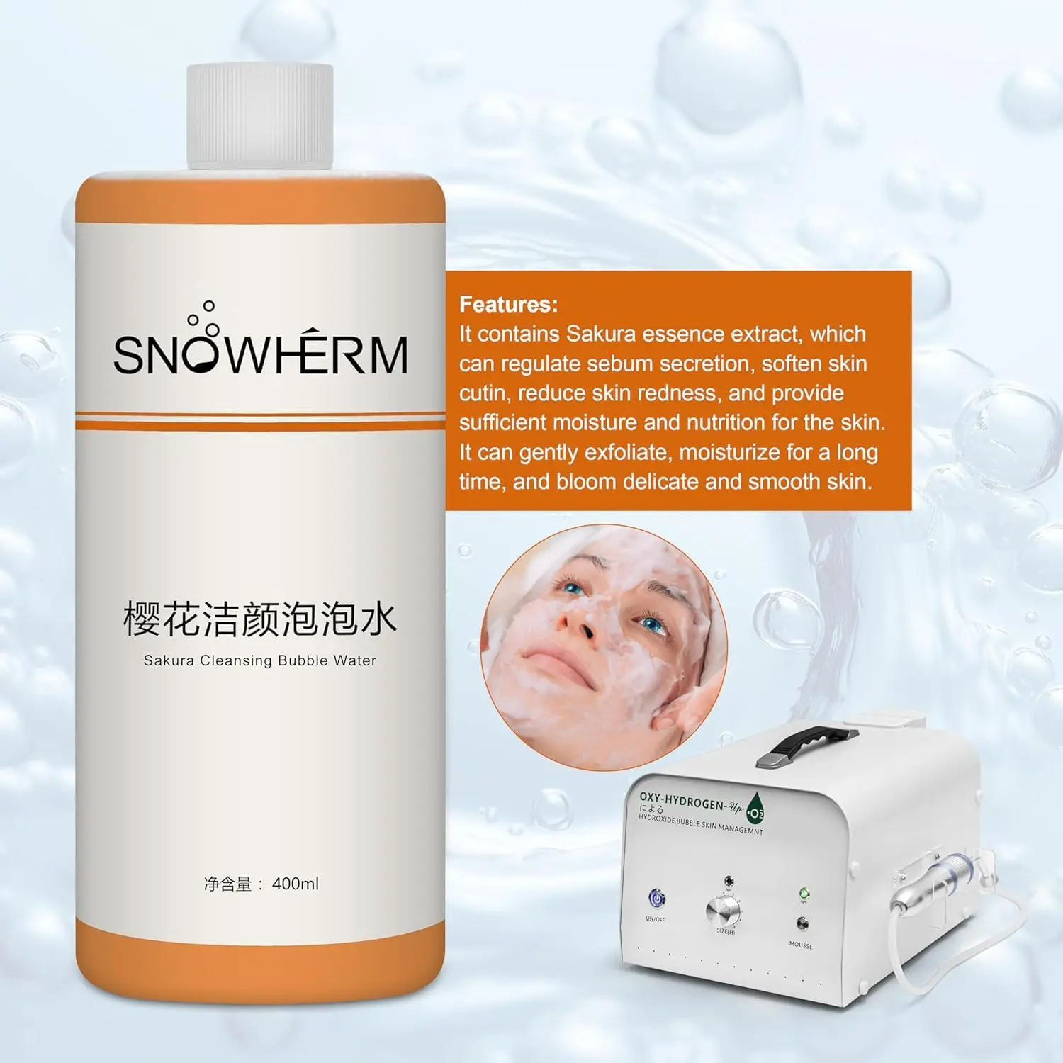 محلول آلة فقاعات الأكسجين السحري 400 مل سائل أصلي لإزالة الرؤوس السوداء والتحكم في الزيت وتنظيف العث وإنشاء بشرة مشرقة
