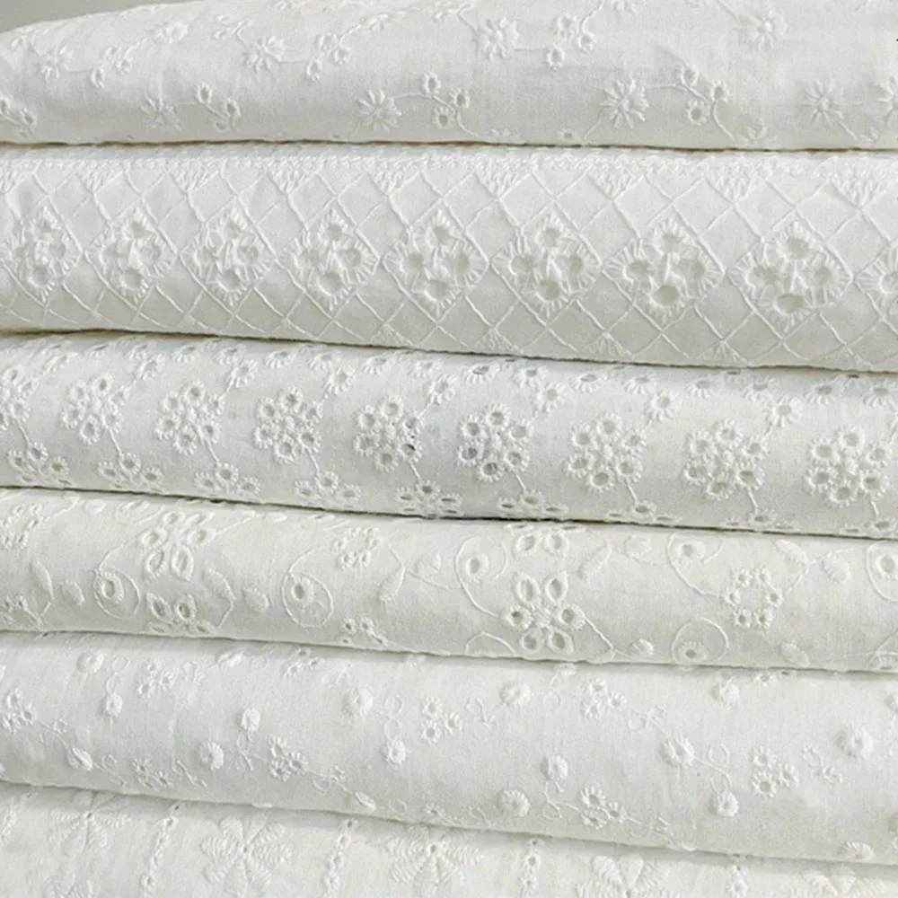 Encaje Bordado 100% Algodón, Tela Soluble en Agua con Flores Pequeñas para Coser Vestidos, Ropa, Manualidades DIY, por Media Yarda