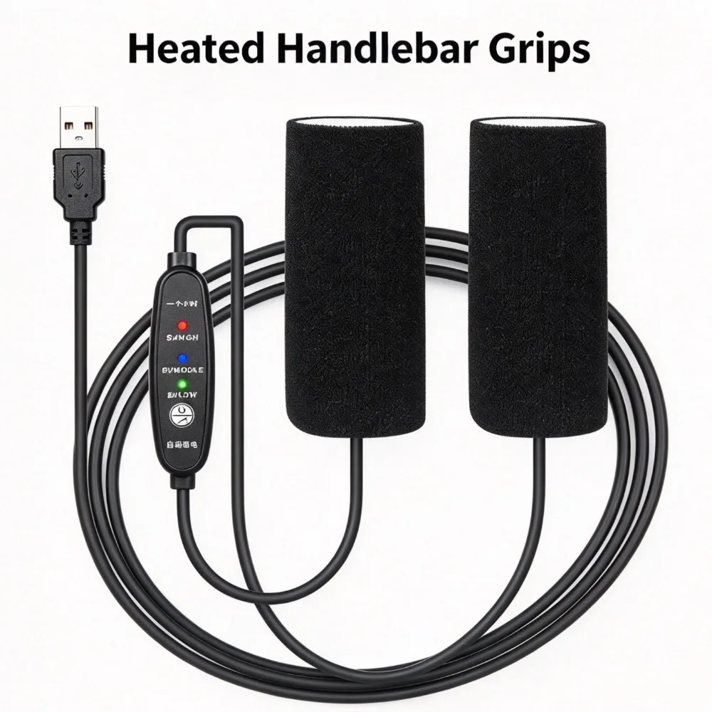 Motorcycle Heated Handgrips Warmer Kit USB Adjustable Insulated Handlebars Electric Scooter Bicycle Warming Accessories