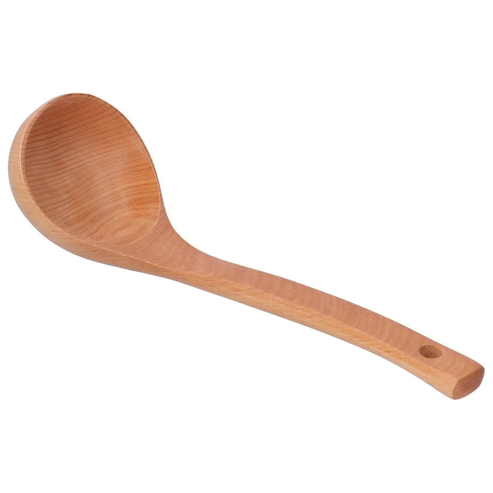 Solid Wood Wooden Spoon Wood Grain Texture Extra Long Handle Stirring Ladle Rounded Spoon Smooth Sanded Kitchen Spoon