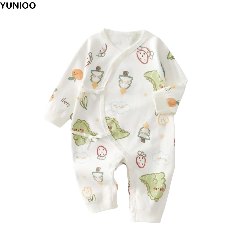 

0-6 Months Soft Baby Jumpsuit Button Design Cartoon Pattern Infant Romper Cotton Cute Printed Newborn Onesie Infant Wear
