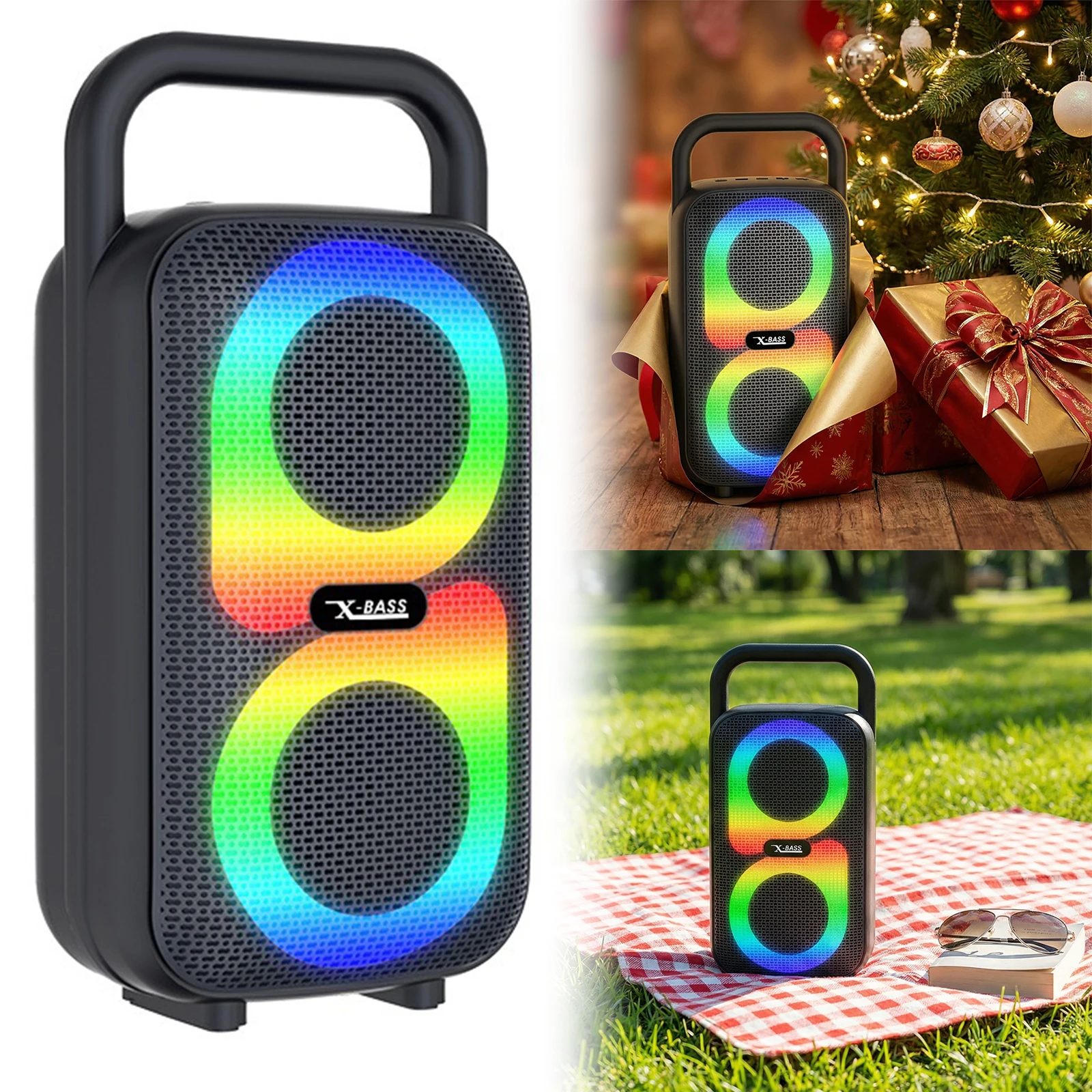 

Портативная Bluetooth-колонка с ручкой, TWS-сопряжением, громким стереозвуком, беспроводная, с сабвуфером, для улицы, дома и кемпинга