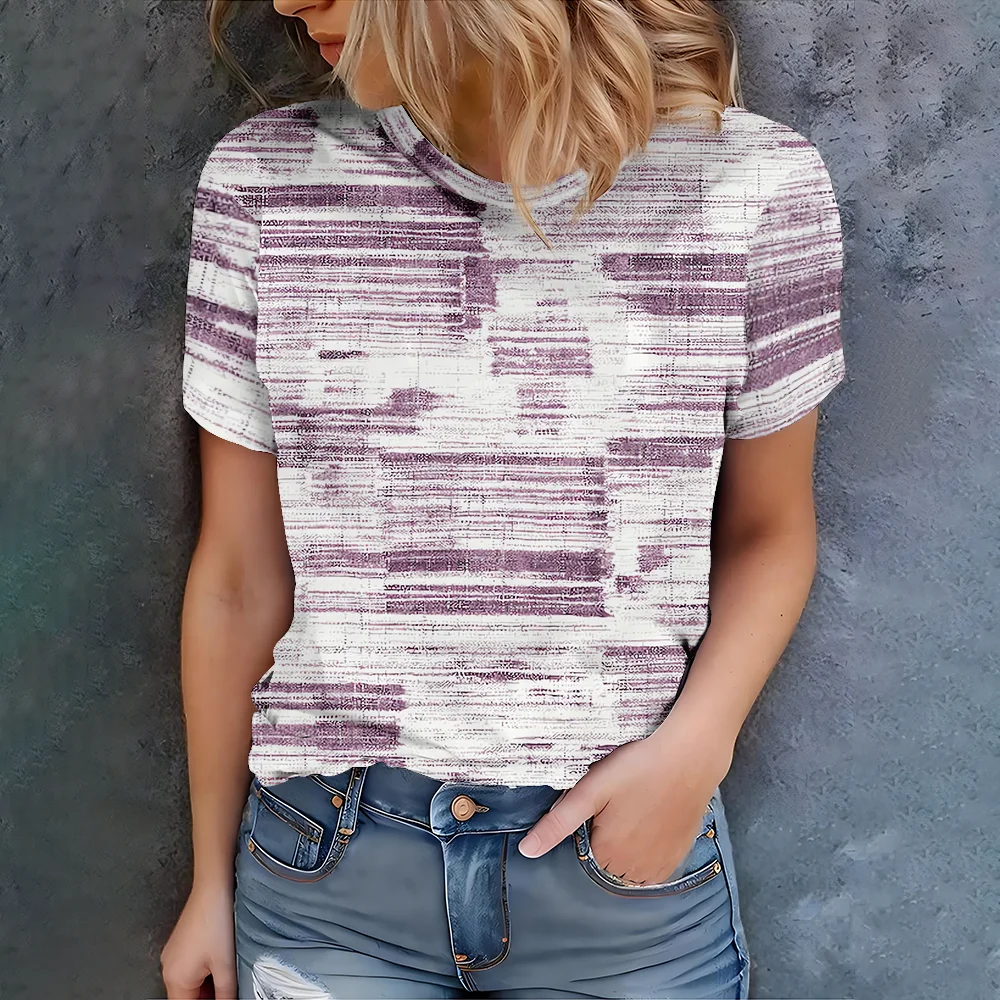 

Ladies' Personalized Texture Striped T-shirt, Retro Abstract Design, Versatile Fashion - New Summer Product of 2025