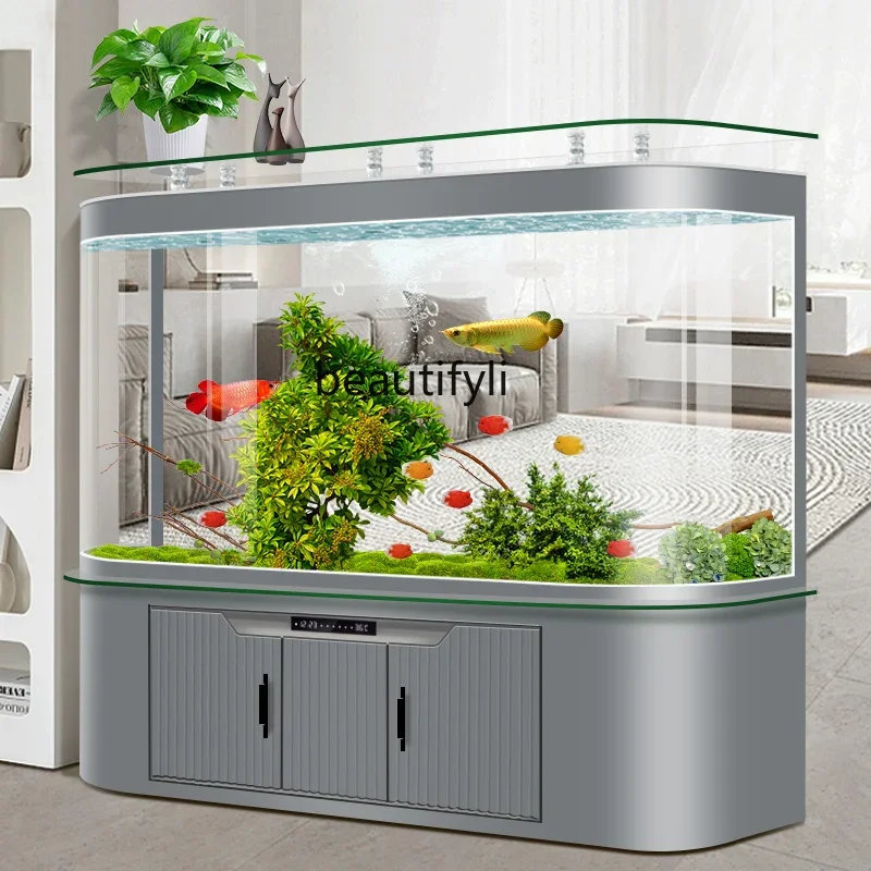 Living room household transparent glass lazy water-free ecological floor against the wall large bottom filter fish tank