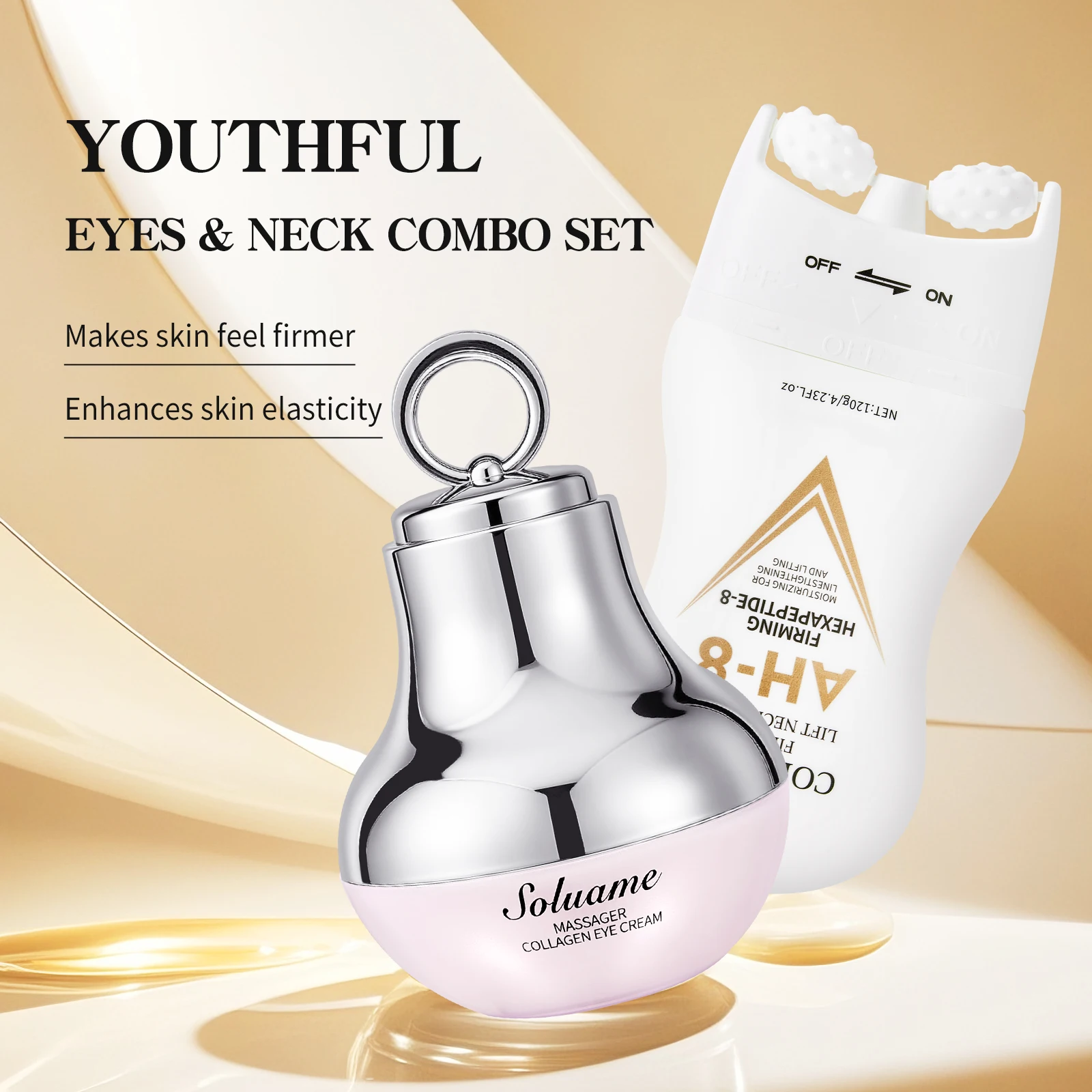 Collagen Massage Eye Cream & Neck Cream Set Hydrating & Firming Eye Contour, Neck Lotion with Massage Roller Easily Absorbed