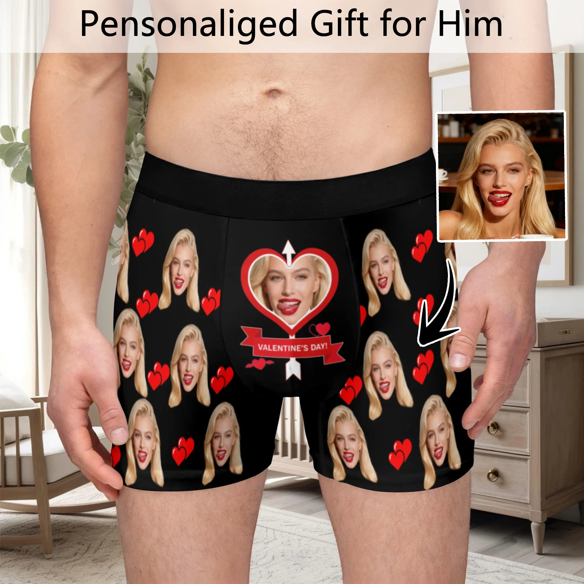 

Personalized facial photos customized underwear flat cornered men's Valentine's Day gift for husband anniversary gift for fath