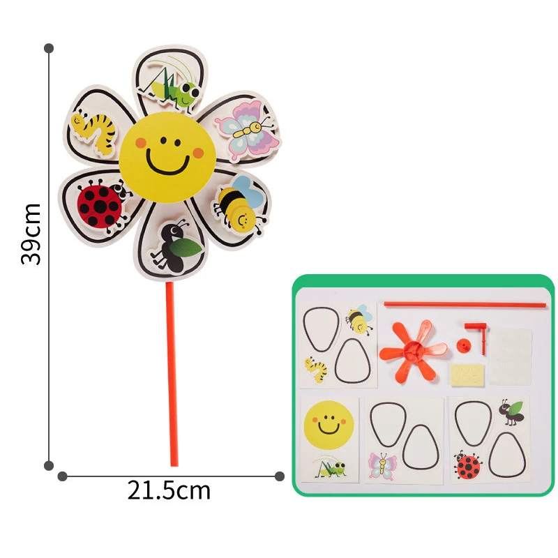 DIY Windmill Toys for Kids Cartoon Insect Decoration Cognição, Jardim de infância Handmade Material Package, Pinwheel Craft, Brinquedos educativos