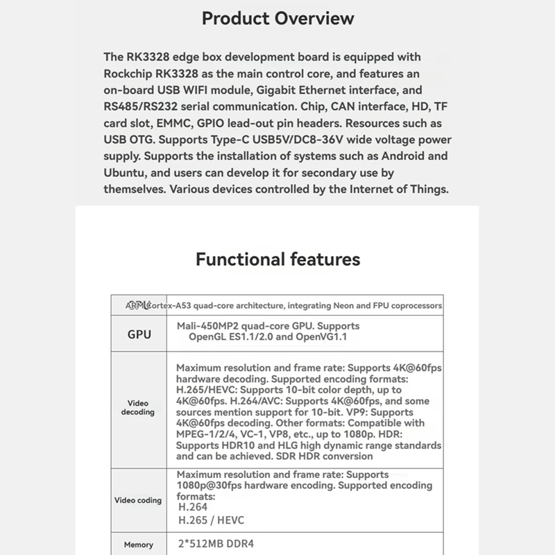 DT21 RK3328 Industrial Computer for Edge Computing Box, 2-in-2-Out Ethernet WiFi CAN, Embedded PC for IoT