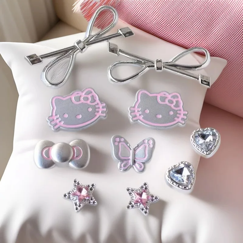 10Pcs Hello Kitty Shoe Charms Set for Sandals Clogs Pins DIY Accessories Silver Cartoon Shoes Buckle Decorations image 5