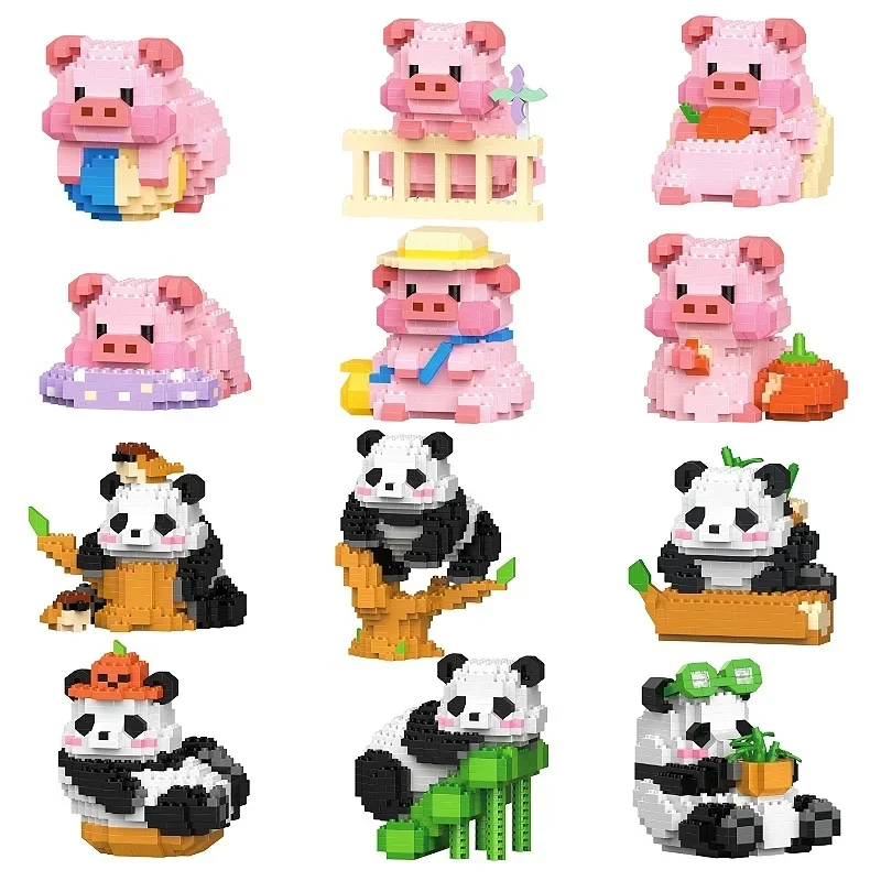 

Pig Daily Micro Building Blocks Lazy Panda Kawaii 3D Model Puzzle Animal MOC Mini Brick Figure Toys For Christmas Gift