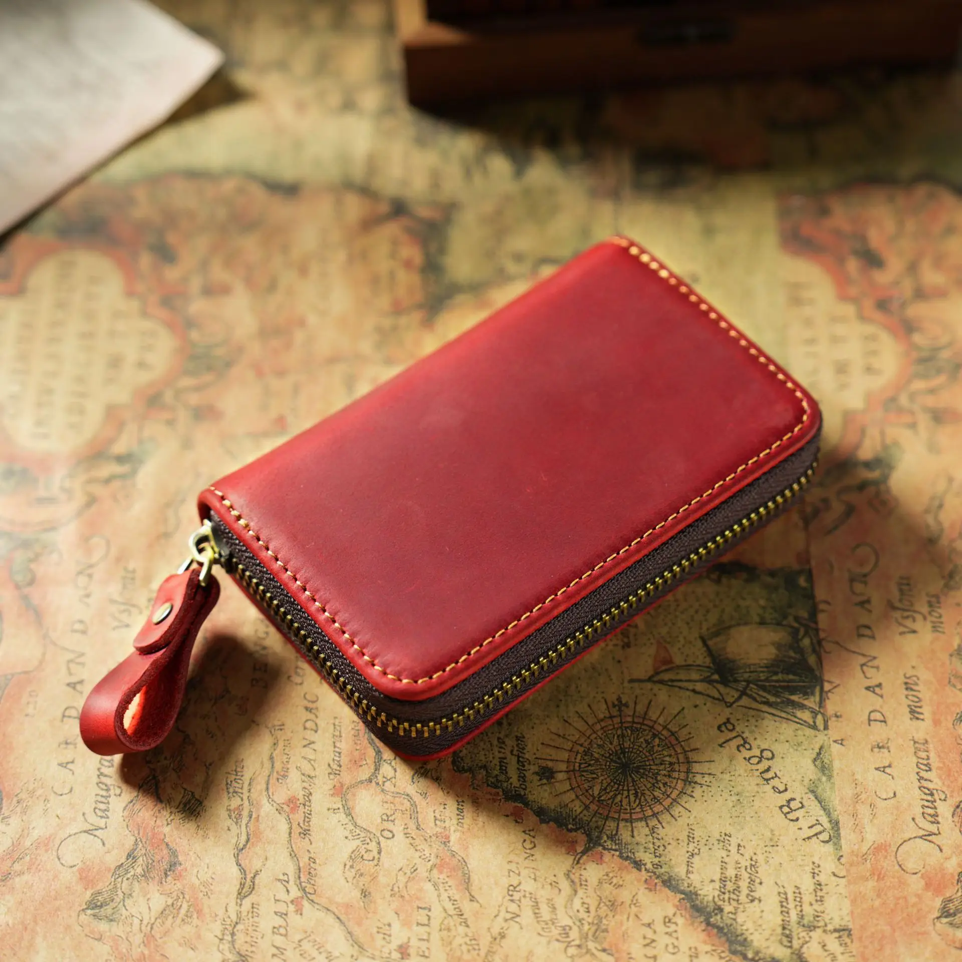 Vintage Leather Key Wallet Car Key Case Key Protector Zipper Coin Pocket Credit Card Holder Money Clip