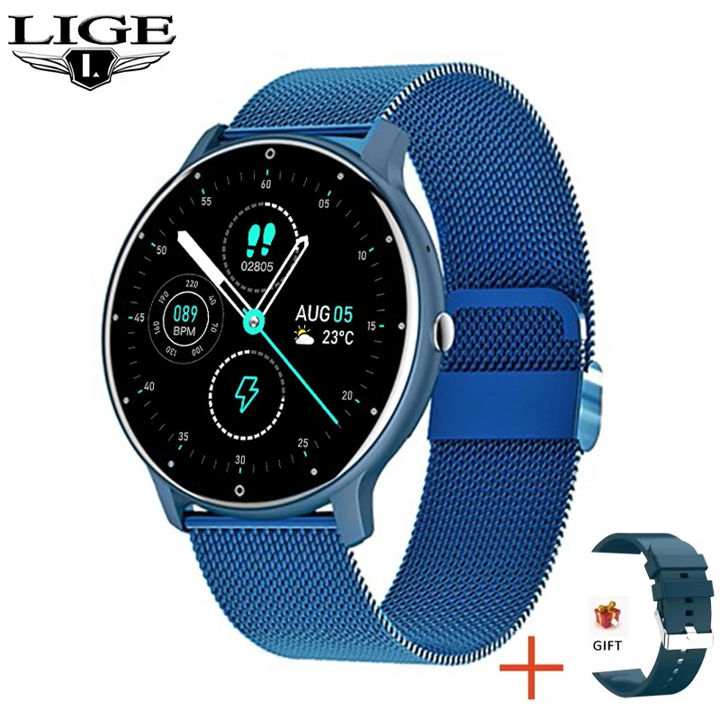 LIGE Smart Watch Dames Heren Volledig touchscreen Bluetooth-oproep Smartwatch Waterdichte sport-fitness tracker Horloges voor Android iOS
