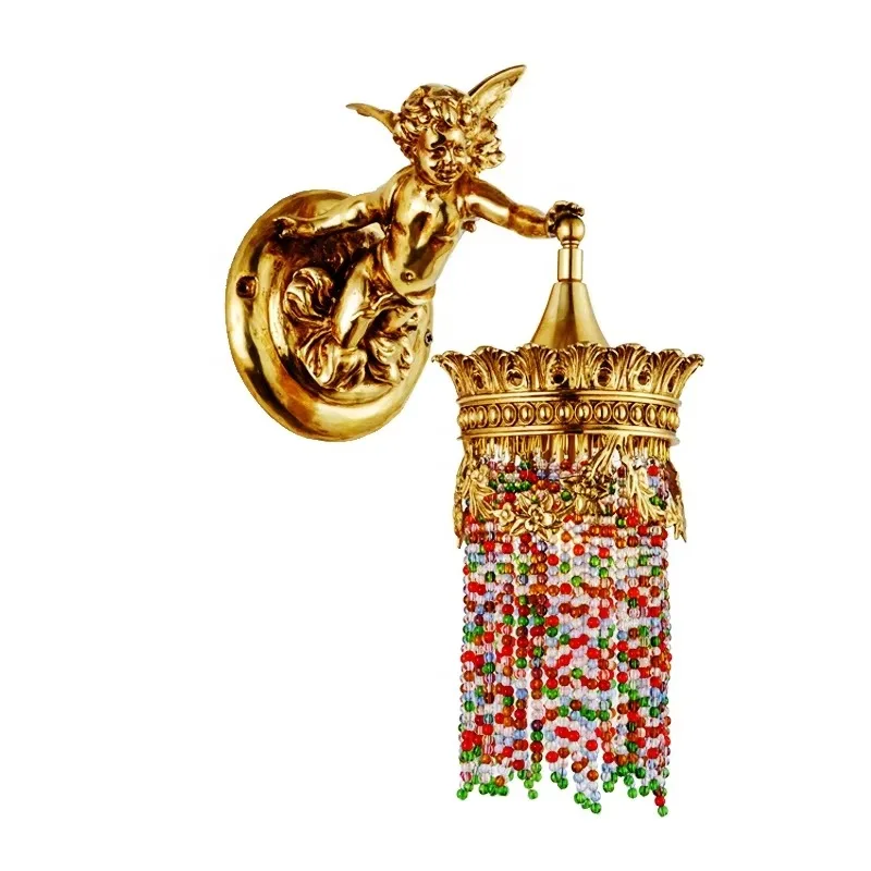 Seven-color crystal beads European classical style wall lamp copper