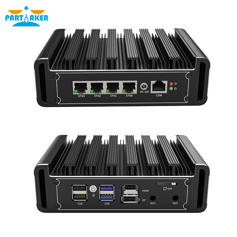 Quạt Không Cánh Mini PC 4 Intel 2.5G LAN Celeron J4125 2.5GbE I225-V LAN Mini Router Máy Chủ ESXI HD-MI PfSense Tường Lửa thiết Bị