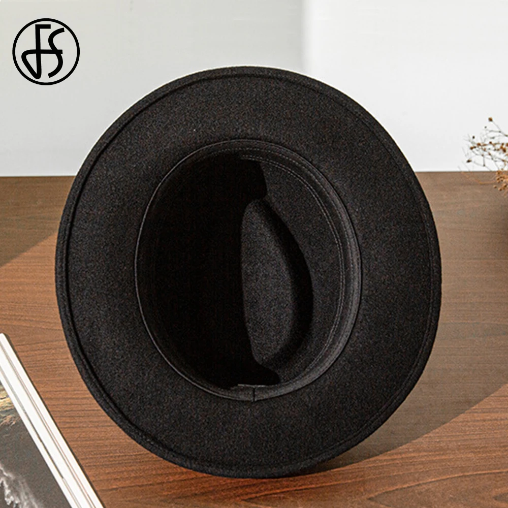 FS French Gentleman Black Jazz Hats for Men With Ribbon Panama Cap Winter Wool Felt Fedora Wedding Party Trilby Hat Women Unisex