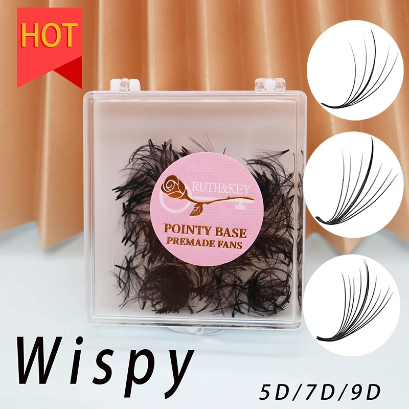 

Ruthkey Wispy Loose Fan Lash Pointy Base5D7D9D 500 Fans Dark Black Premade Sandwich Spikes Russian Volume False Lashes Extension