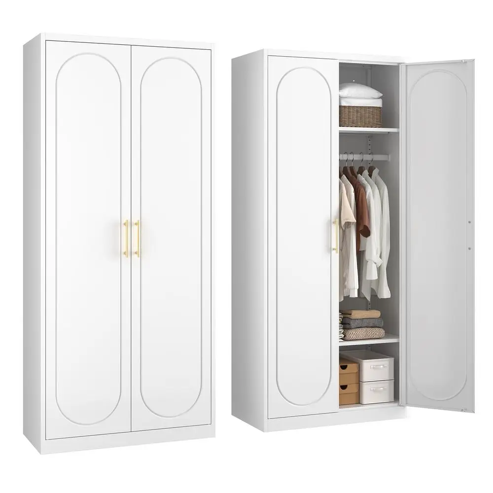 Metal Armoire Wardrobe Closet with DoorsTall Clothing Storage Cabinet with Adjustable Shelves and Hanging Rod,White Wardrobe Cl