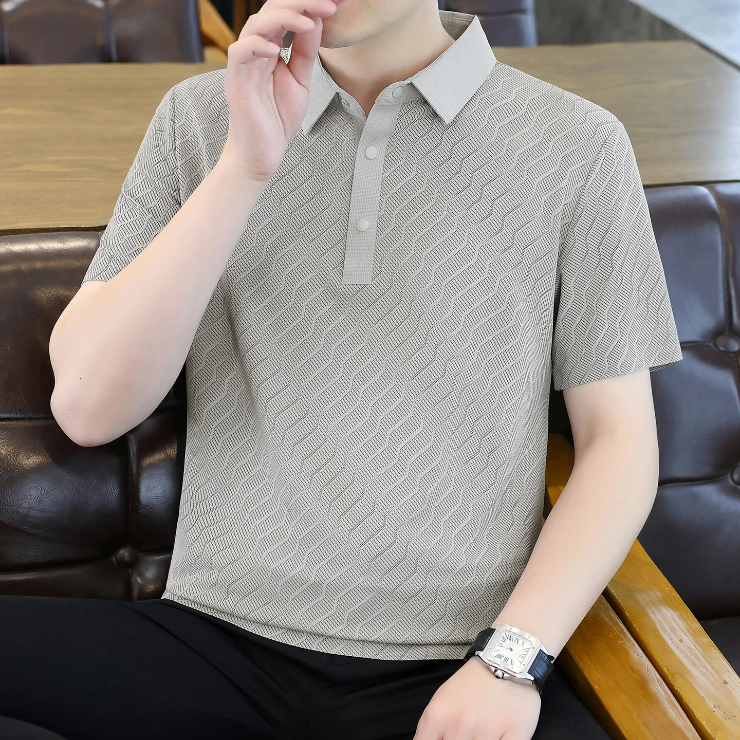 Summer New Style Short-Sleeved Silk-Free POLO Shirt for Men- High-end Nylon Blend Quick-Drying Casual