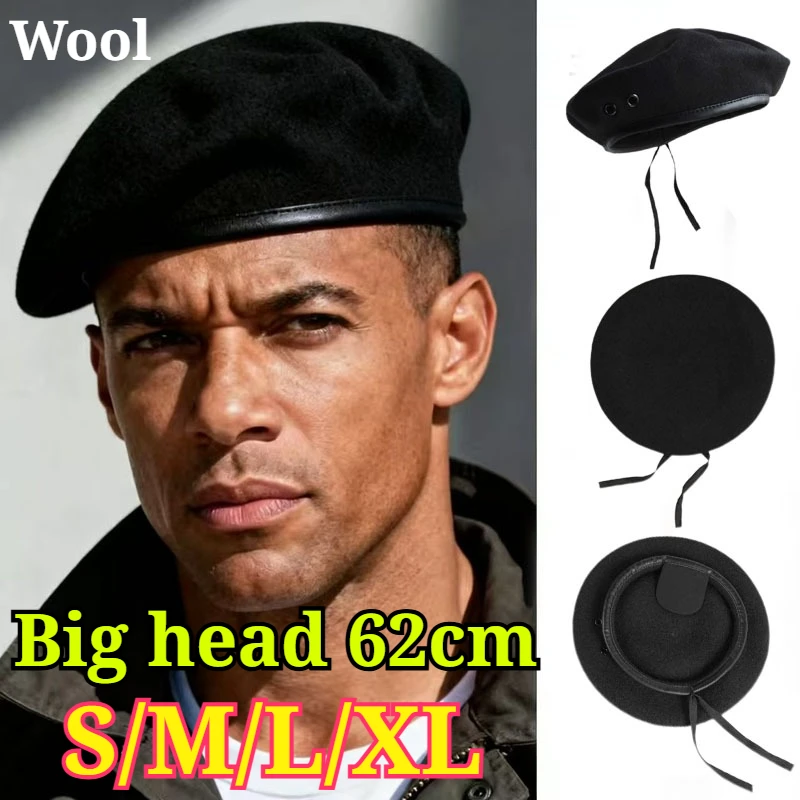 Unisex Wool Beret Big Size Military Hat Black Green Red