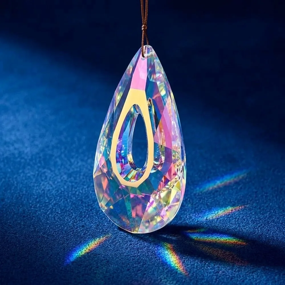 Iridescent Glass Sun Catcher Prism - Rainbow Light Reflector for Window, Hanging Crystal Decor for Home, Office, or