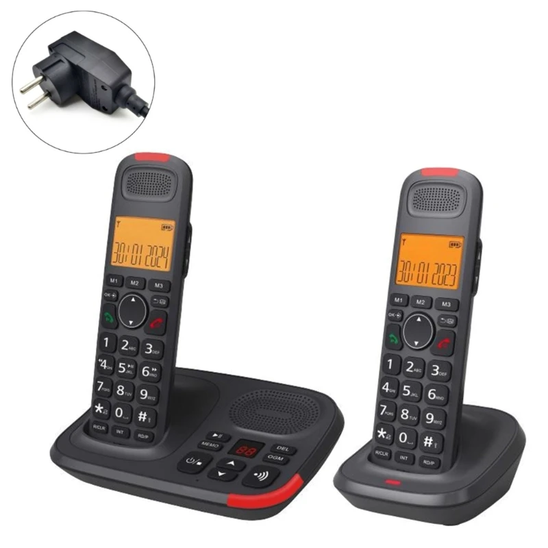 D1015TAM-D One-two Digital Cordless Phone Large LED Two Handles Telephone for Home Offices Caller Display Low Radiation