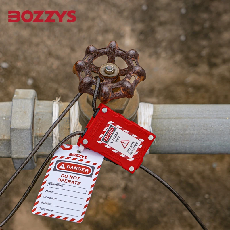 BOZZYS Vermelho 4mm Bloqueio Ajustável Tagout Cabo Bloqueio 0.8M Cadeado de Segurança para Equipamentos Industriais para Uso Industrial