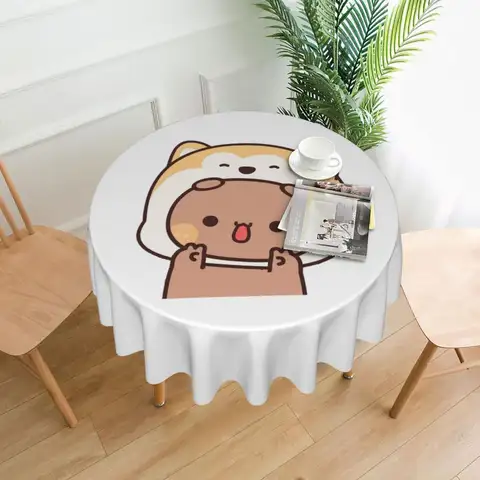 Bear And Panda Bubu Dudu Waterproof Round Tablecloth Oilproof Table Cloth for Kitchen Events Dining Table Cover 60 inches
