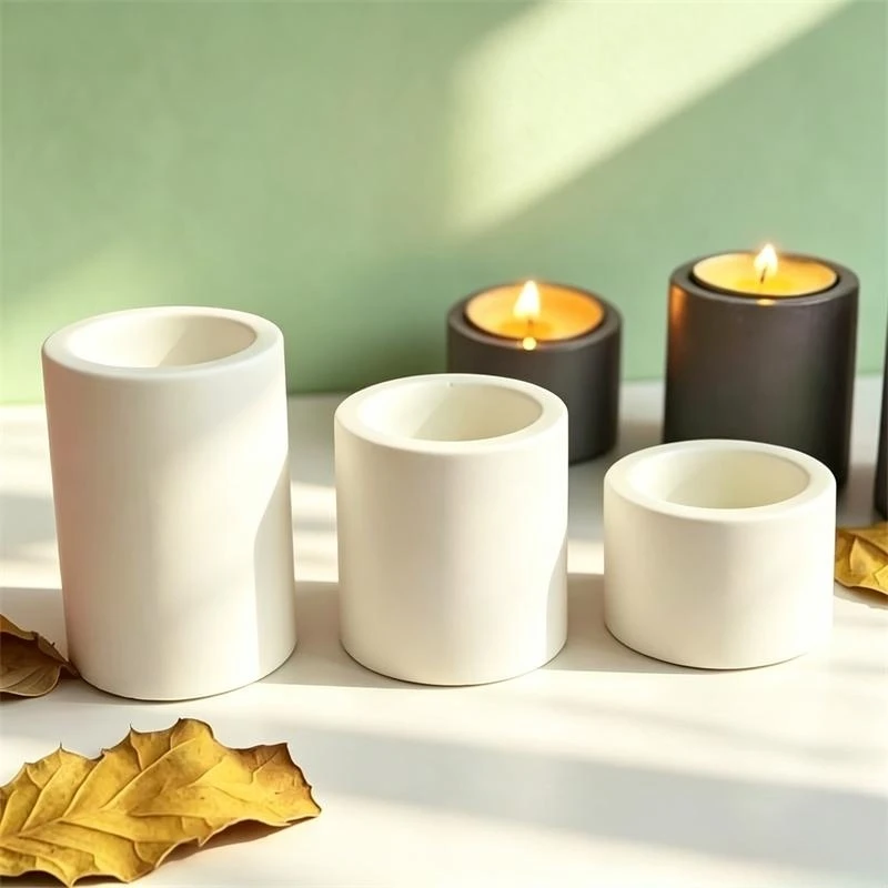 Round Cement Candle Holder Silicone Mold Concrete Circular Column Candlestick Candle Base Container Plaster Decoration Mould