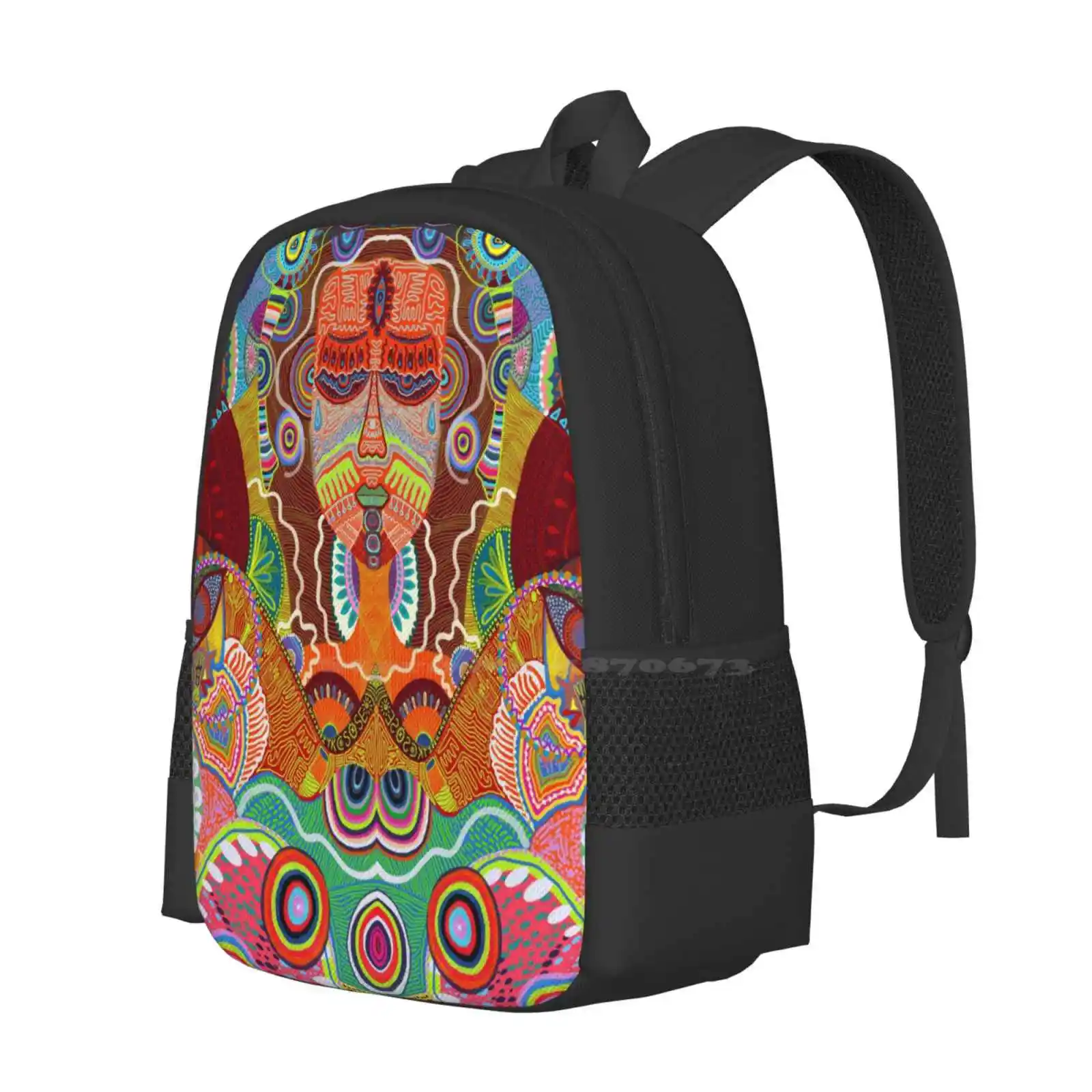 Lilith Hot Sale Schoolbag Backpack Fashion Bags Abstract Spiritual Hippie Psychedelic Handdrawing Yellow Colorful Vintage Pink