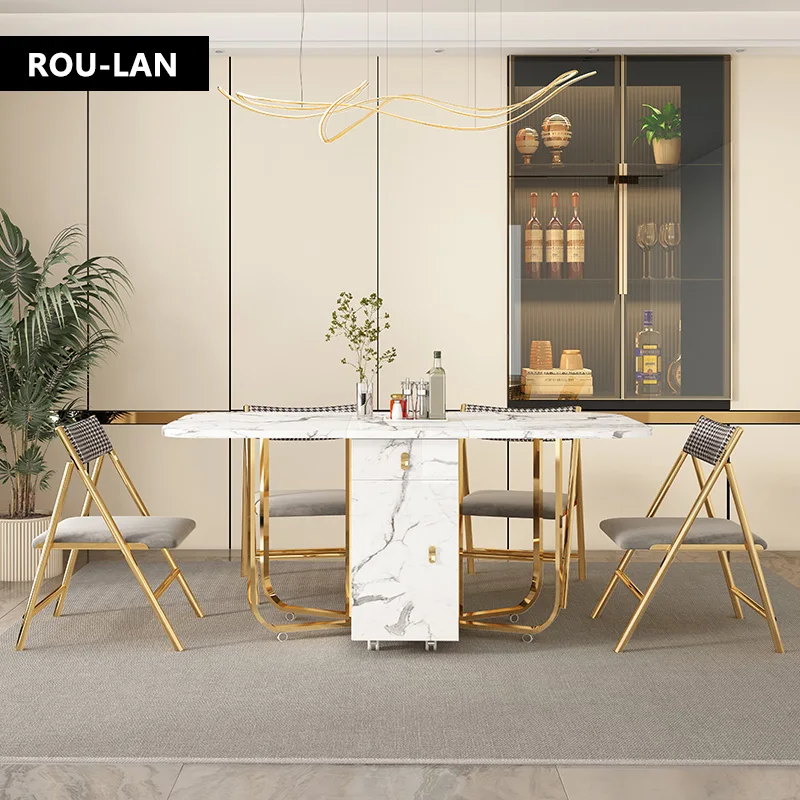 Mesa De Jantar Dobrável Multifuncional e Cadeiras, Móveis De Moda, Retângulo, Mesa De Jantar Móvel E Cadeiras Dobráveis
