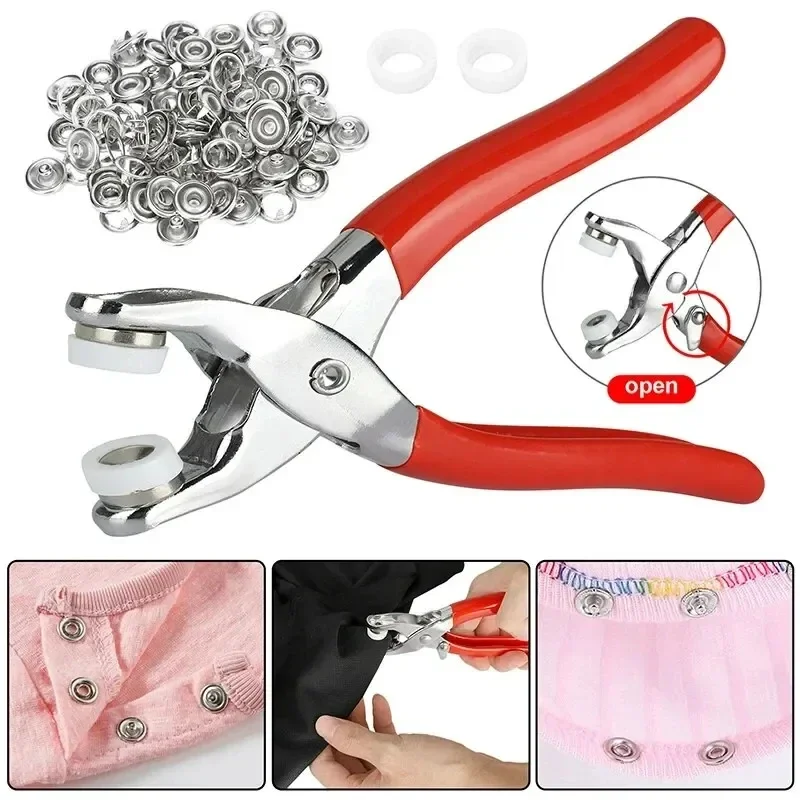 

400pcs 9.5mm Prong Rings Metal Snap Buttons with Hand Pressure Plier DIY Sewing Tool Kit for Buckle Claw Crystal button Diy