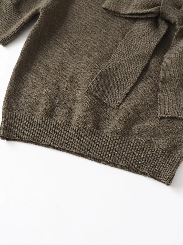 Nuovo top da donna in stile europeo: elegante, versatile, ampio, con dettaglio fiocco e scollo rotondo, maniche corte.