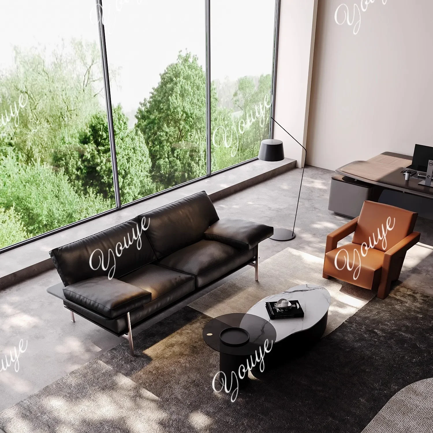 

J Medieval Leather Straight Row Leisure Sofa Designer Model Home Hotel Negotiation Area Designer Model