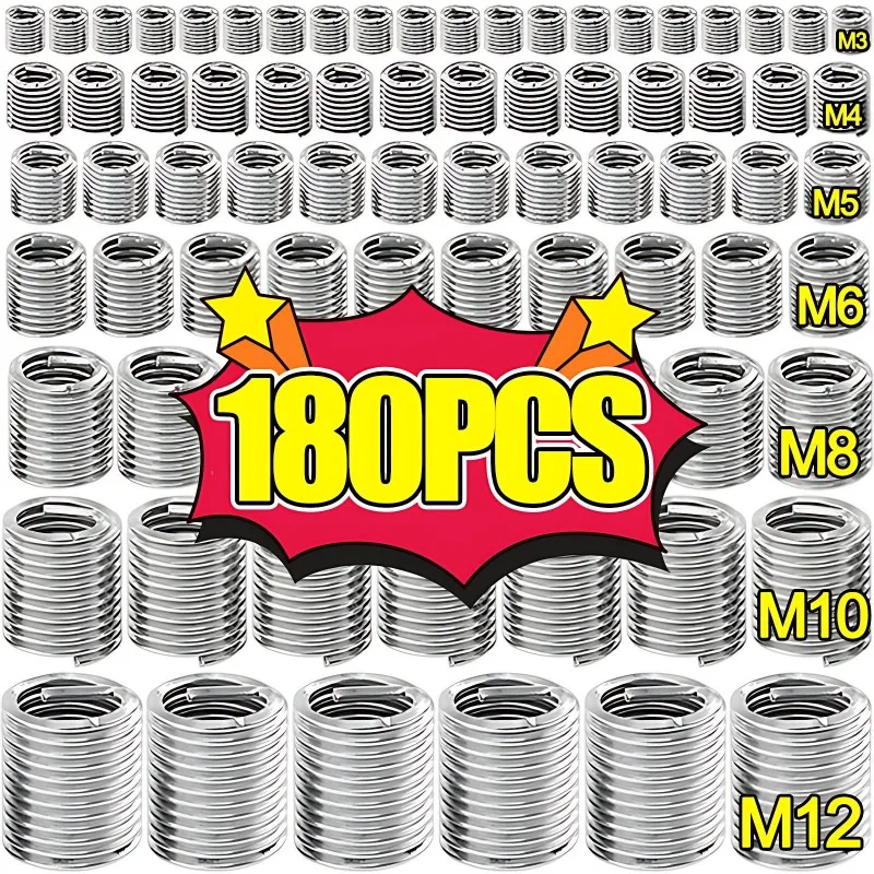 

M3-M12 Stainless Steel Thread Insert Spiral Thread Repair Kit Screw Metric Helicoil Type Automotive Repairs Nuts Screw Sleeve