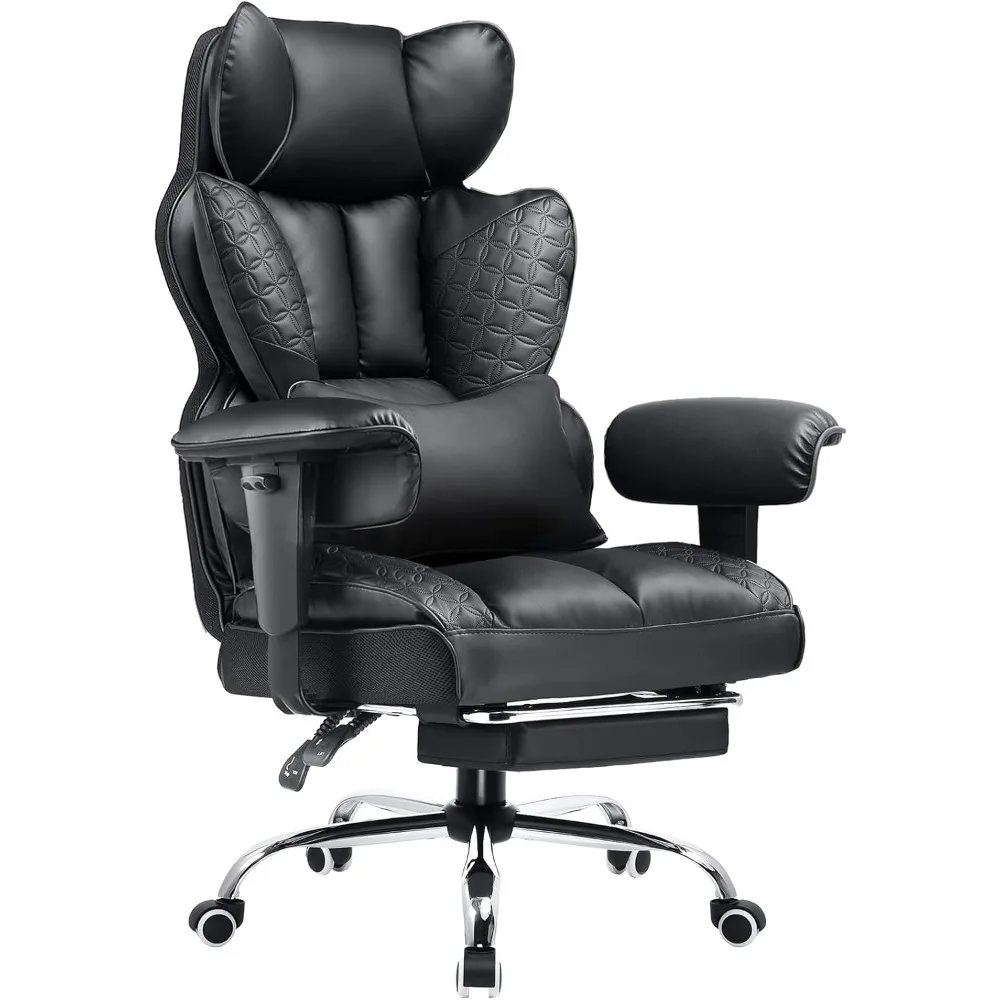 

Big and Tall Office Chair 400LBS Wide Ergonomic Gaming Chair with Deluxe Embossing Designed Leather with Foot Rest,150°R