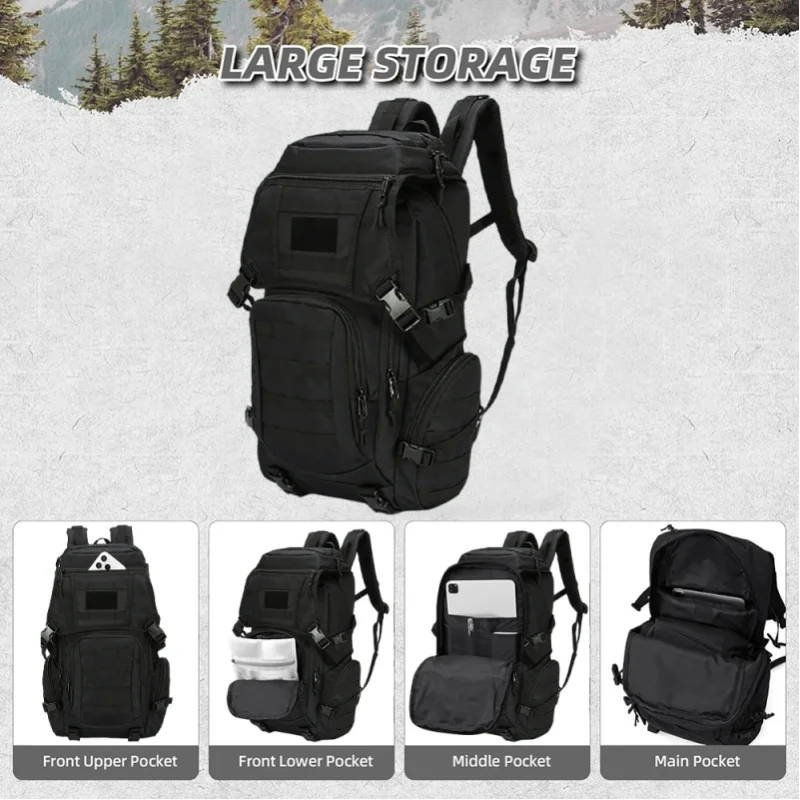 50L Robuster Oxford Wasserdichter Taktischer Rucksack, Ergonomische Atmungsaktive MOLLE-Tasche, Sport-Trekking-Fischen-Jagd-Outdoor-Rucksack