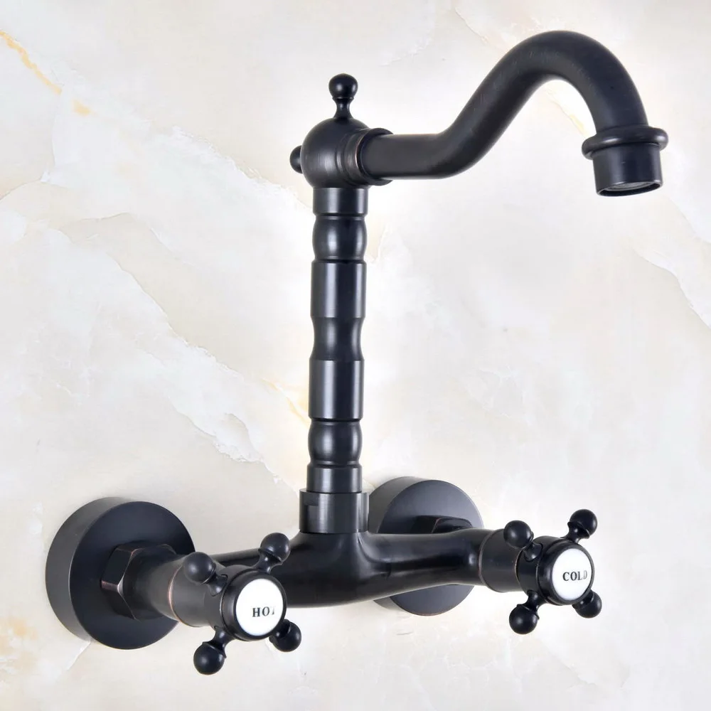 

Black Oil Rubbed Brass Two Handles Wall Mounted Kitchen Bathroom Swivel Spout Faucet Mixer Tap anf453