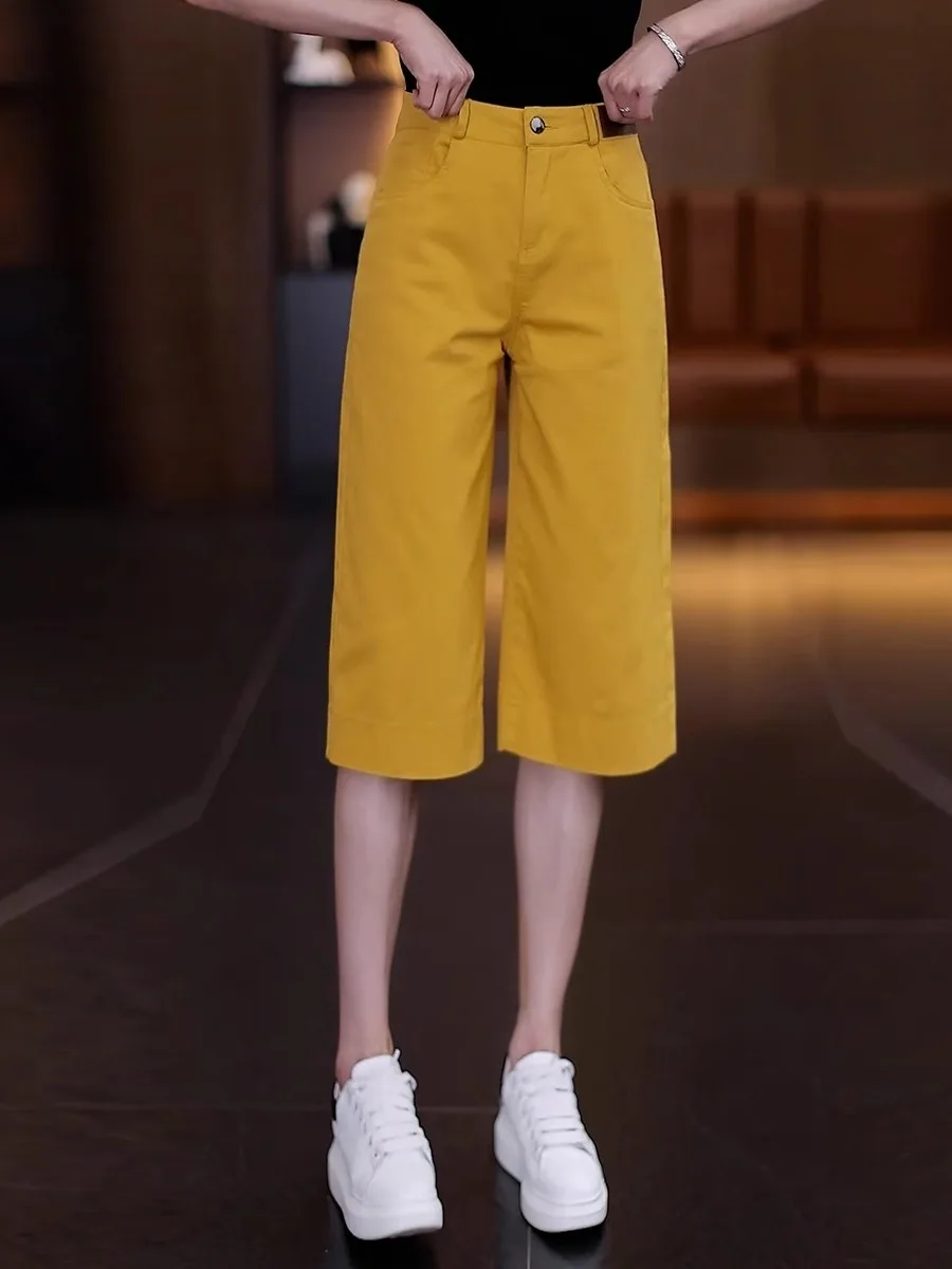 Khaki Straight Leg Pants Women's Summer 2025 New High Waist Loose Slimming Thin Casual Wide Leg Seven-Foot Pants