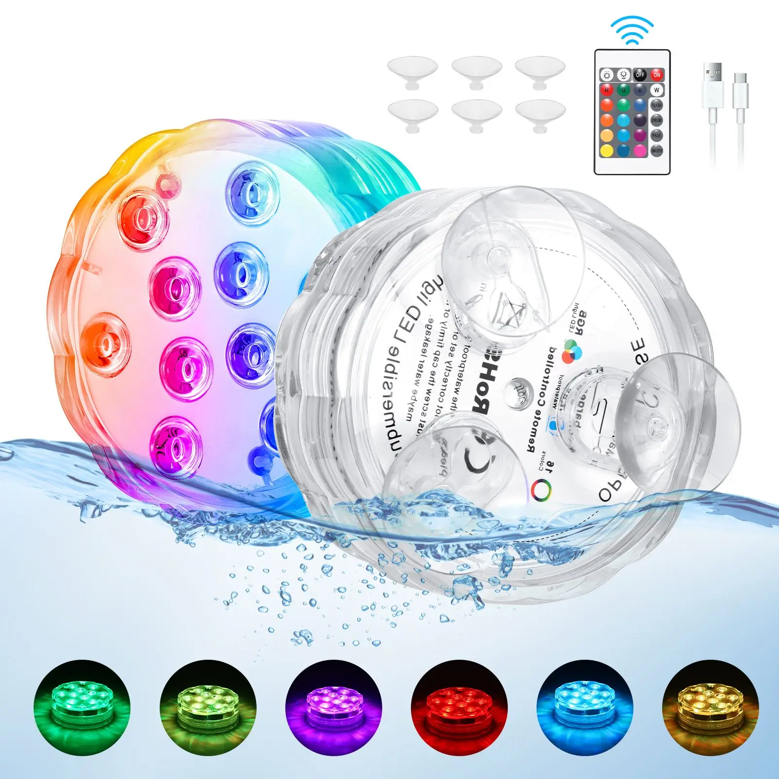 

2pcs Floating Colorful Swimming Pool Diving Light Waterproof Multi Color Submersible LED Lights Underwater Lamp Christmas Decora