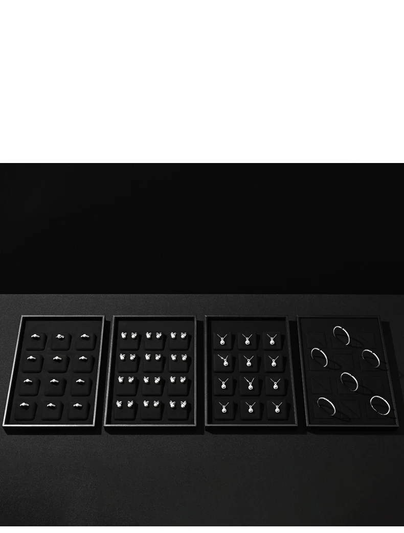 Oirlv 12-Fächer Schmuck-Organizer-Tablett Schwarz Ring Ohrring Armreif Halskette Anhänger Schmuck-Präsentationstablett Samt-Schmuck-Organizer – Detail 8