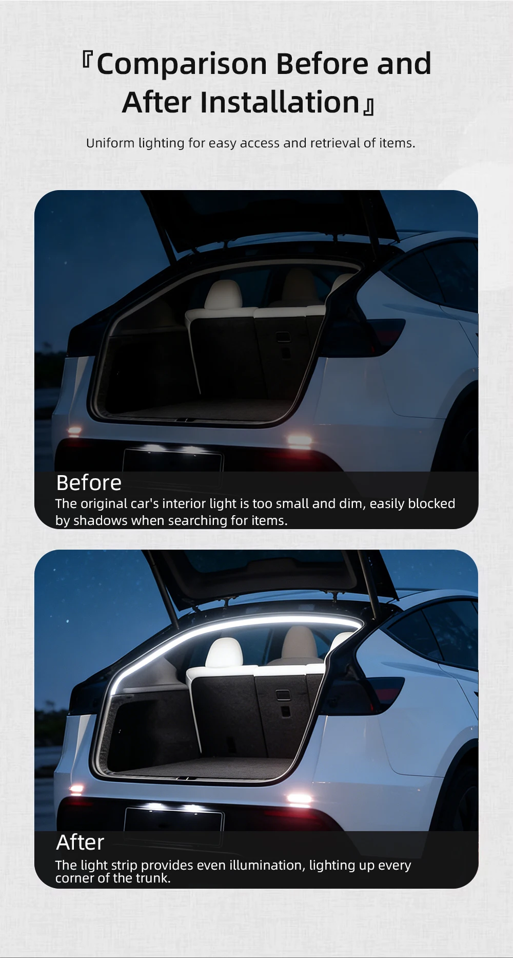 Für Tesla Model 3/Y Kofferraumbeleuchtung 4,3M Ambiente-Licht Innendekorations-LED mit Zigarettenanzünder Kabellose Heckklappen-Lichtleiste 12V – Detail 4