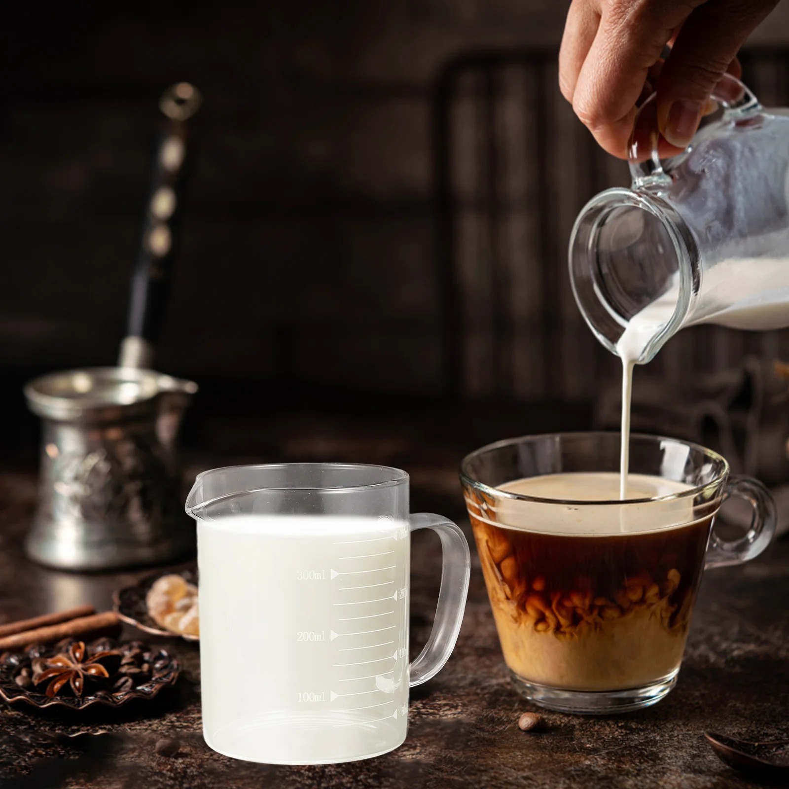 

Milk Cup Transparent Glass 300ml with Scale Heat Cold Resistant Drinking Cup for Juice Coffee Tea Home Use