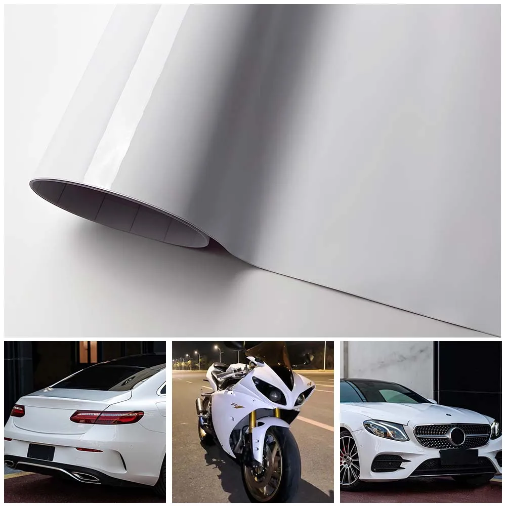 مشرق الأبيض الفينيل التفاف ذاتية اللصق السيارات دراجة نارية الجسم التفاف ملصق لامع الأبيض الفينيل فيلم لامعة الأبيض اكسسوارات السيارات #1